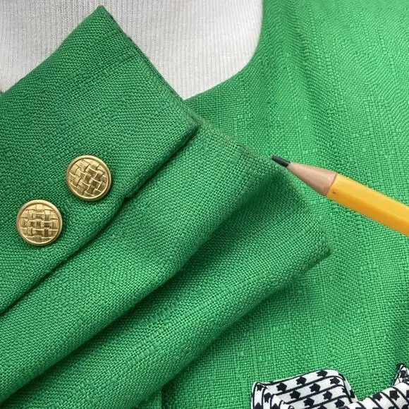 Vintage Sassoon Womens 10 Bright Green Peplum Blazer Gold Buttons Retro Career - Picture 4 of 9